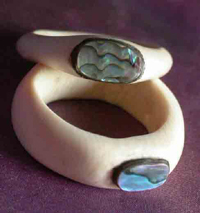 Mammutelfenbein-Ring mit Abalone-Muschel